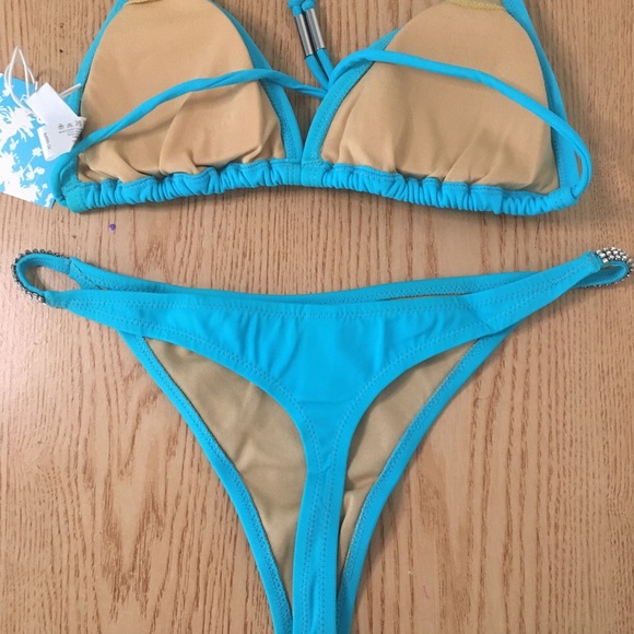 New 2pc Sexy Vintage Playboy Thong Bikini Swimsuit Diamonds Size Large & XL - Picture 7 of 13